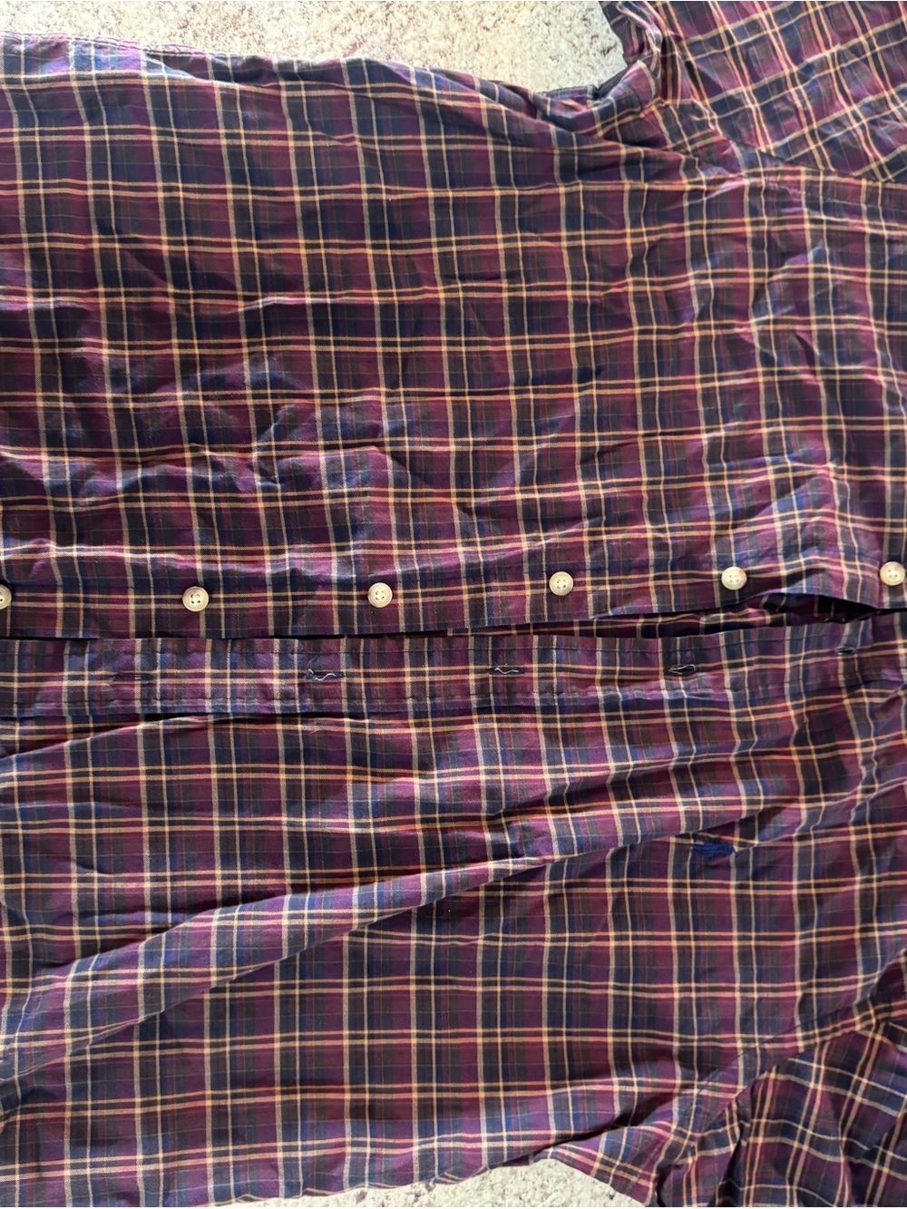 Ralph Lauren Men's Burgundy and Navy Plaid Button-Down Shirt